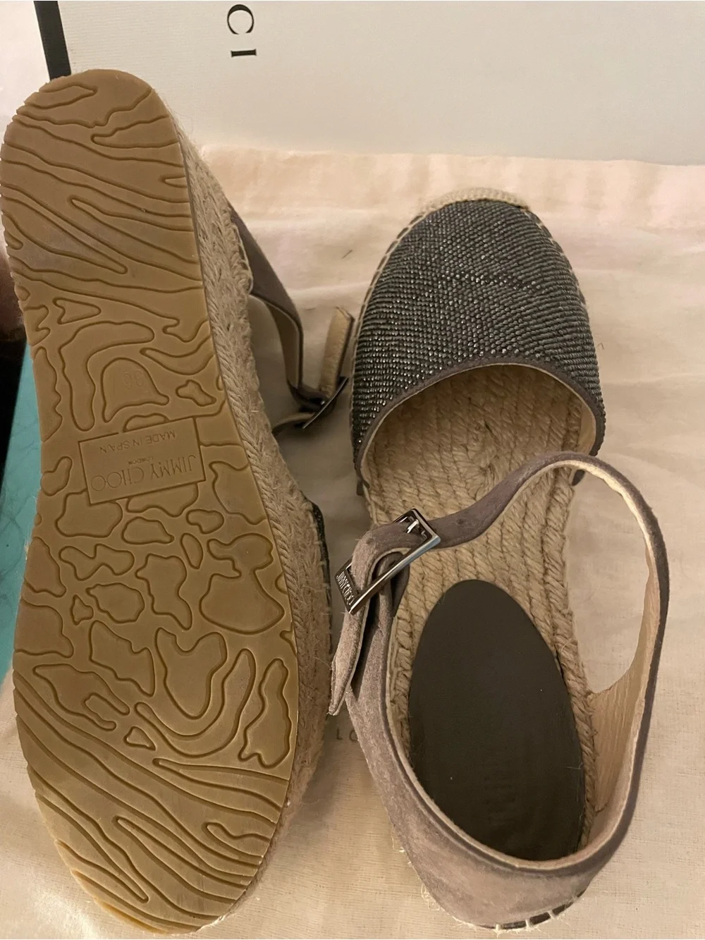 Jimmy Choo Olive Green Suede Delphine Ankle Strap Espadrille Platform Sandals